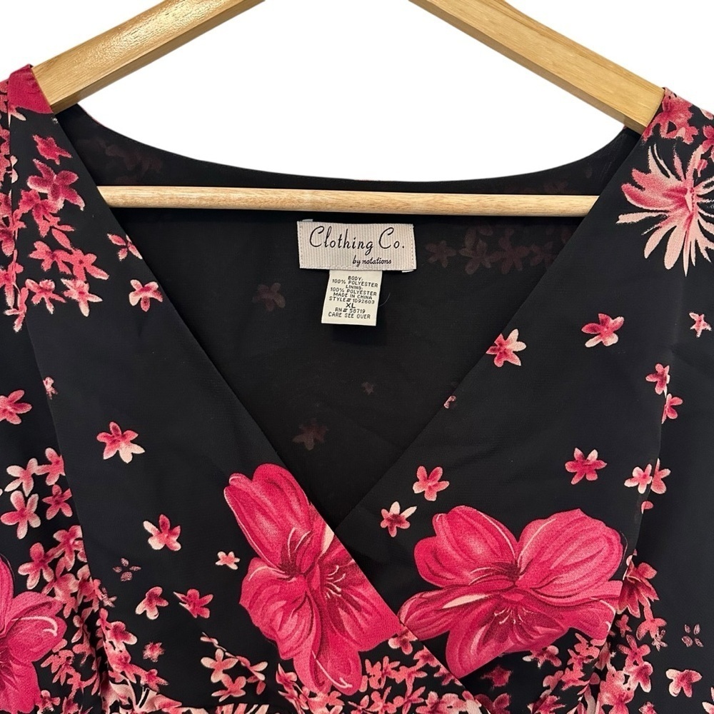 Women's XL Black Pink Floral Whimsy Goth Fantasy Fairy Sleeveless Casual Blouse - Picture 4 of 5